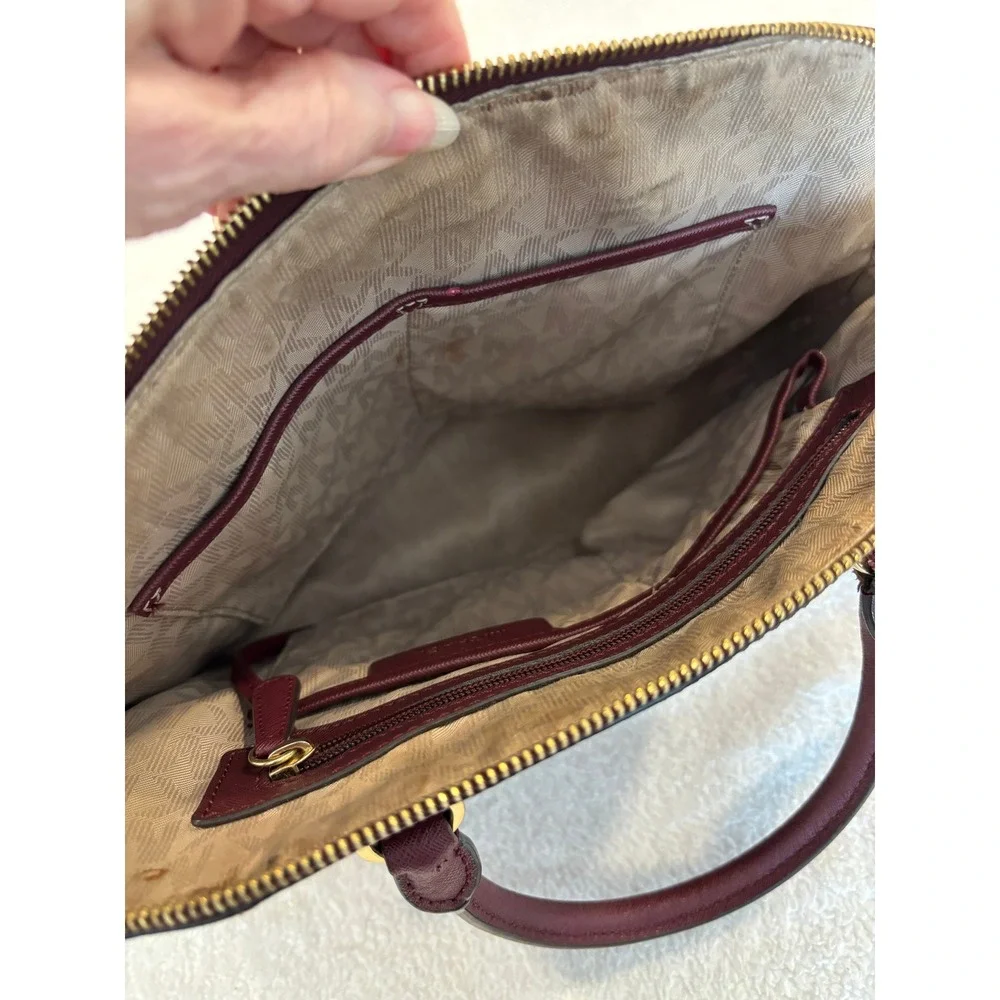 Michael Kors Burgundy Quilted Saffiano Leather Dome Satchel Crossbody Bag